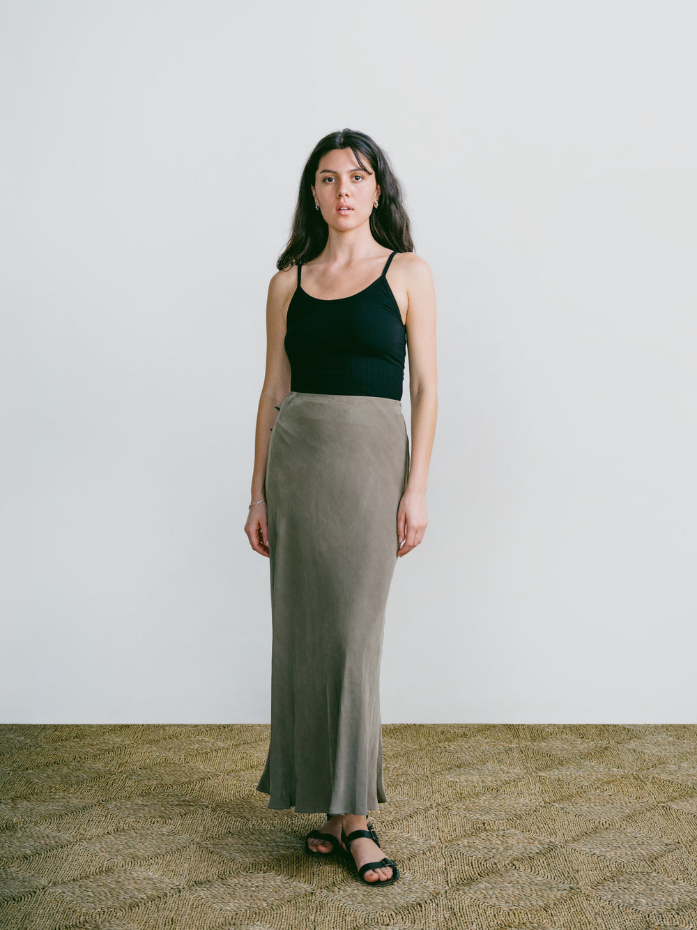 Harper Cupro Maxi Skirt in 90's Grey