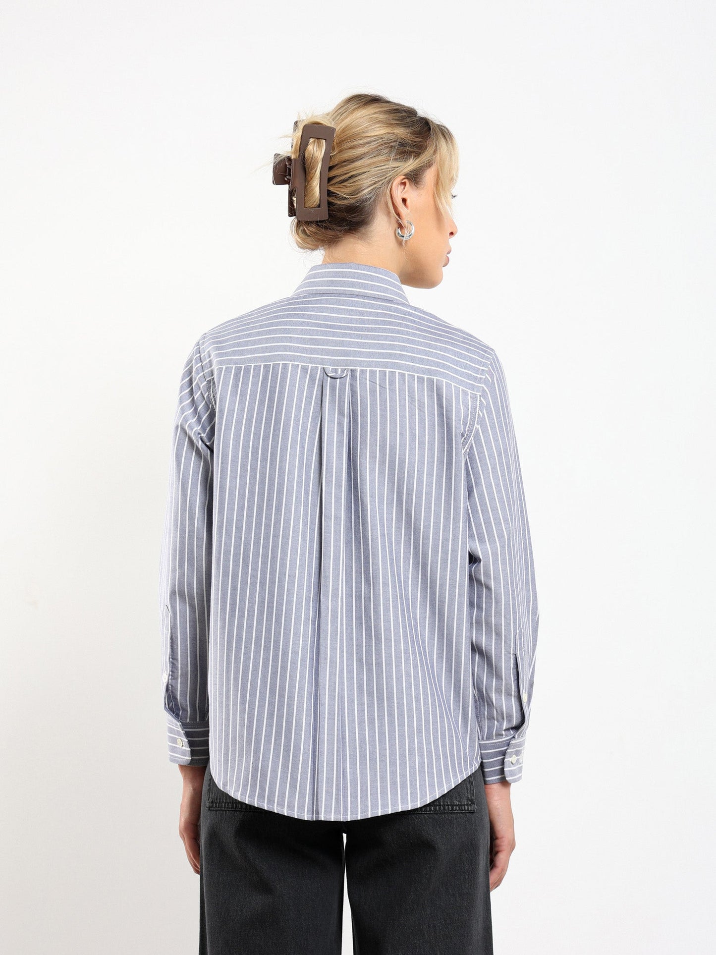 Asim Oxford Button Up in Beige Stripe