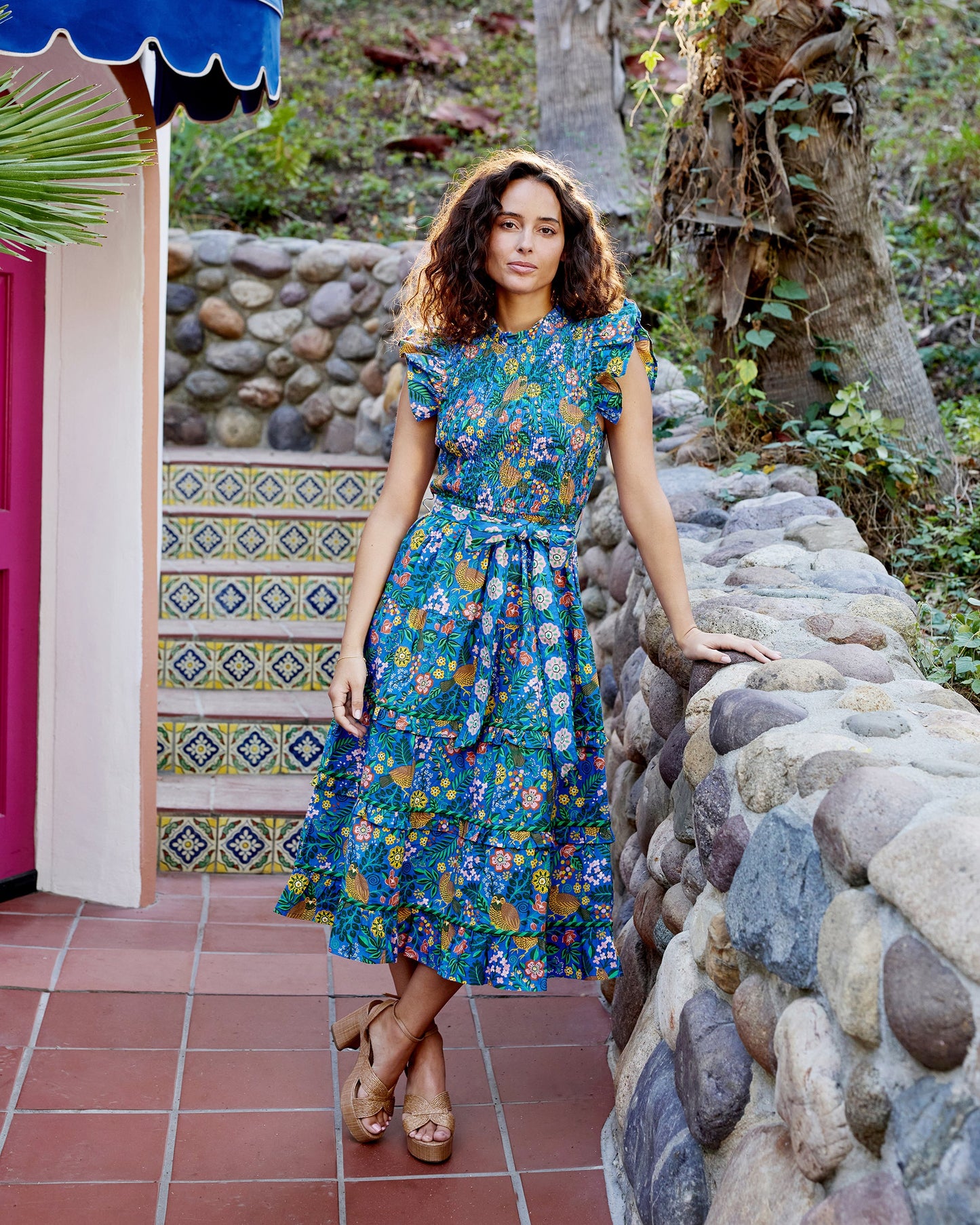 Ready To Ruffle Organic Cotton Dress in Willow Wren Oasis Print