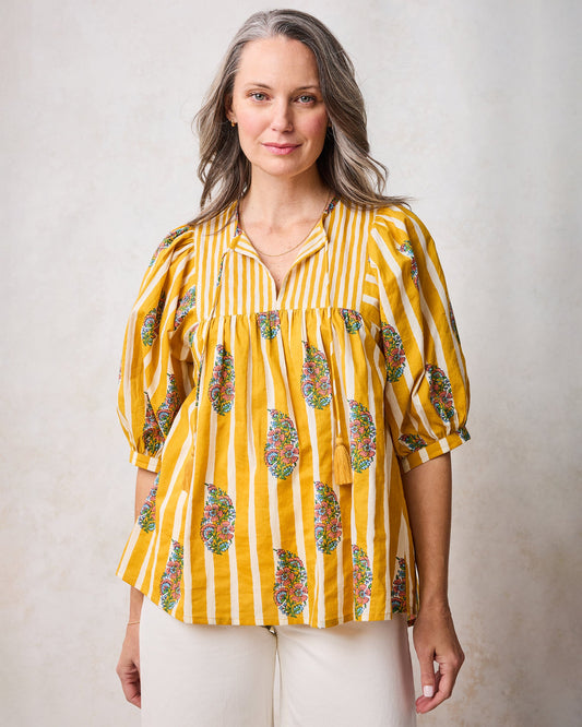Greta Organic Cotton Blouse in Paisley Petals Print