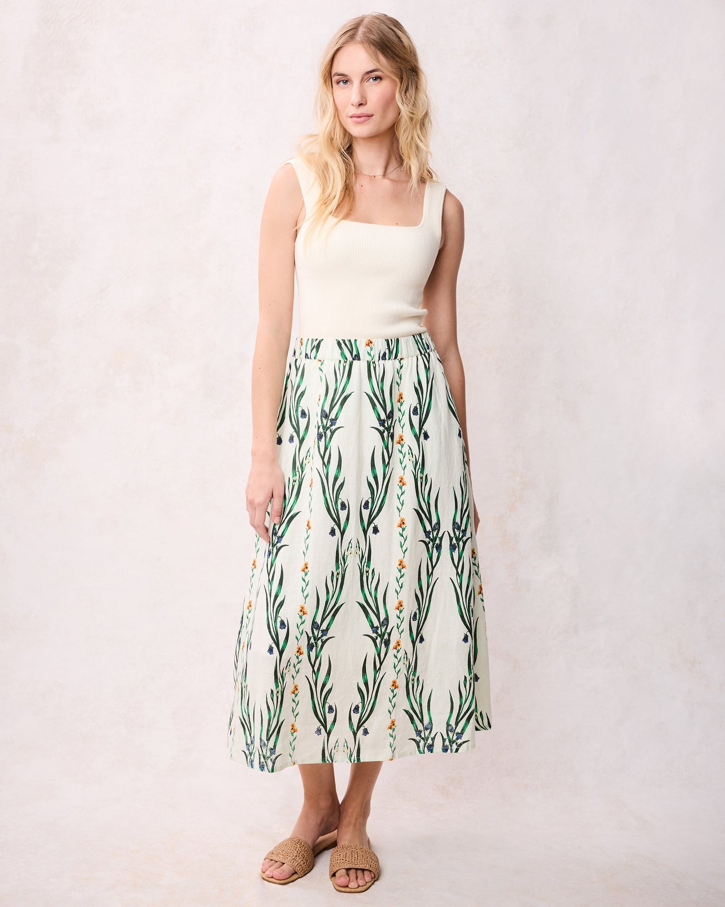 Gwyneth Cotton and Linen Skirt in Wildflower Vines Print