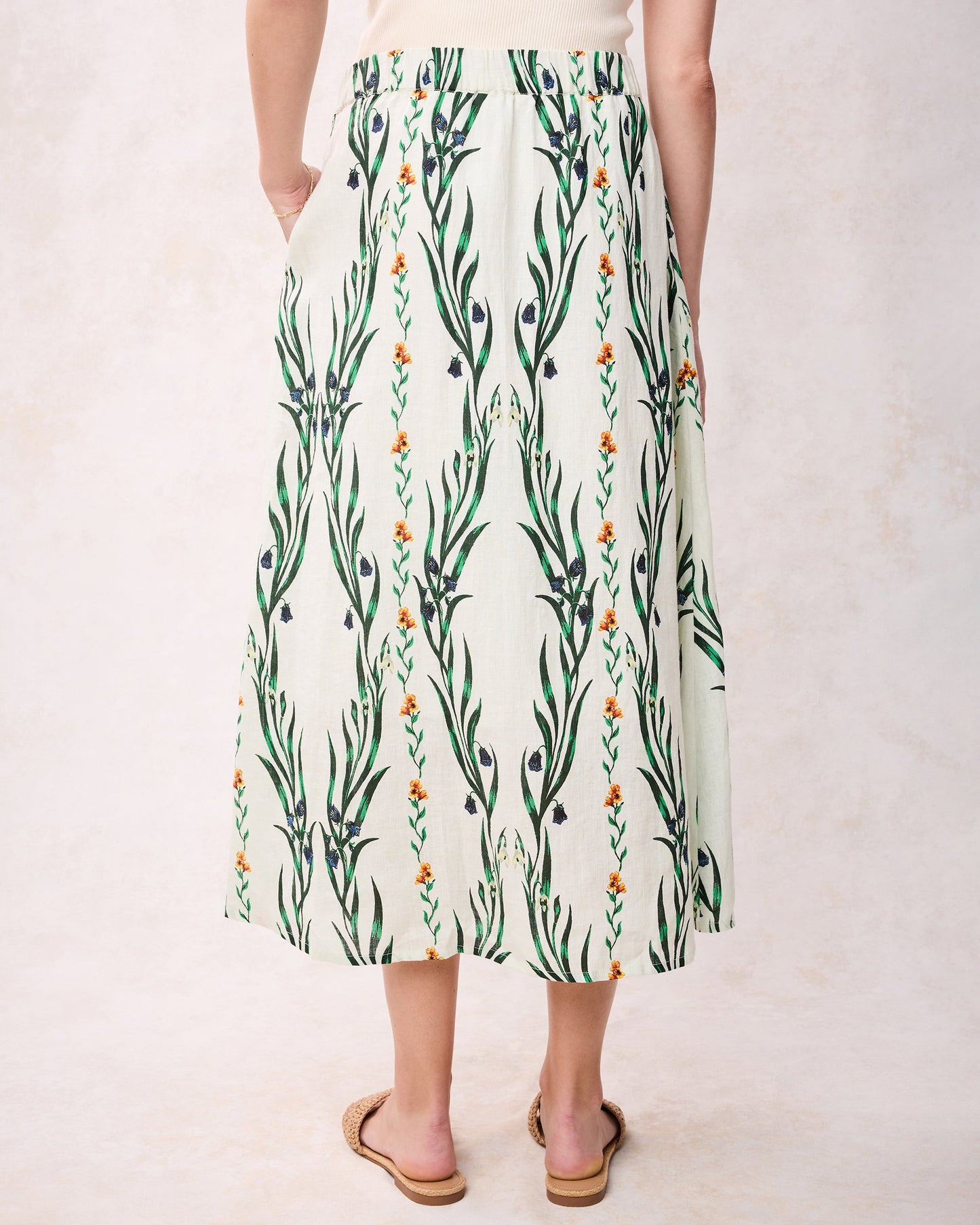 Gwyneth Cotton and Linen Skirt in Wildflower Vines Print