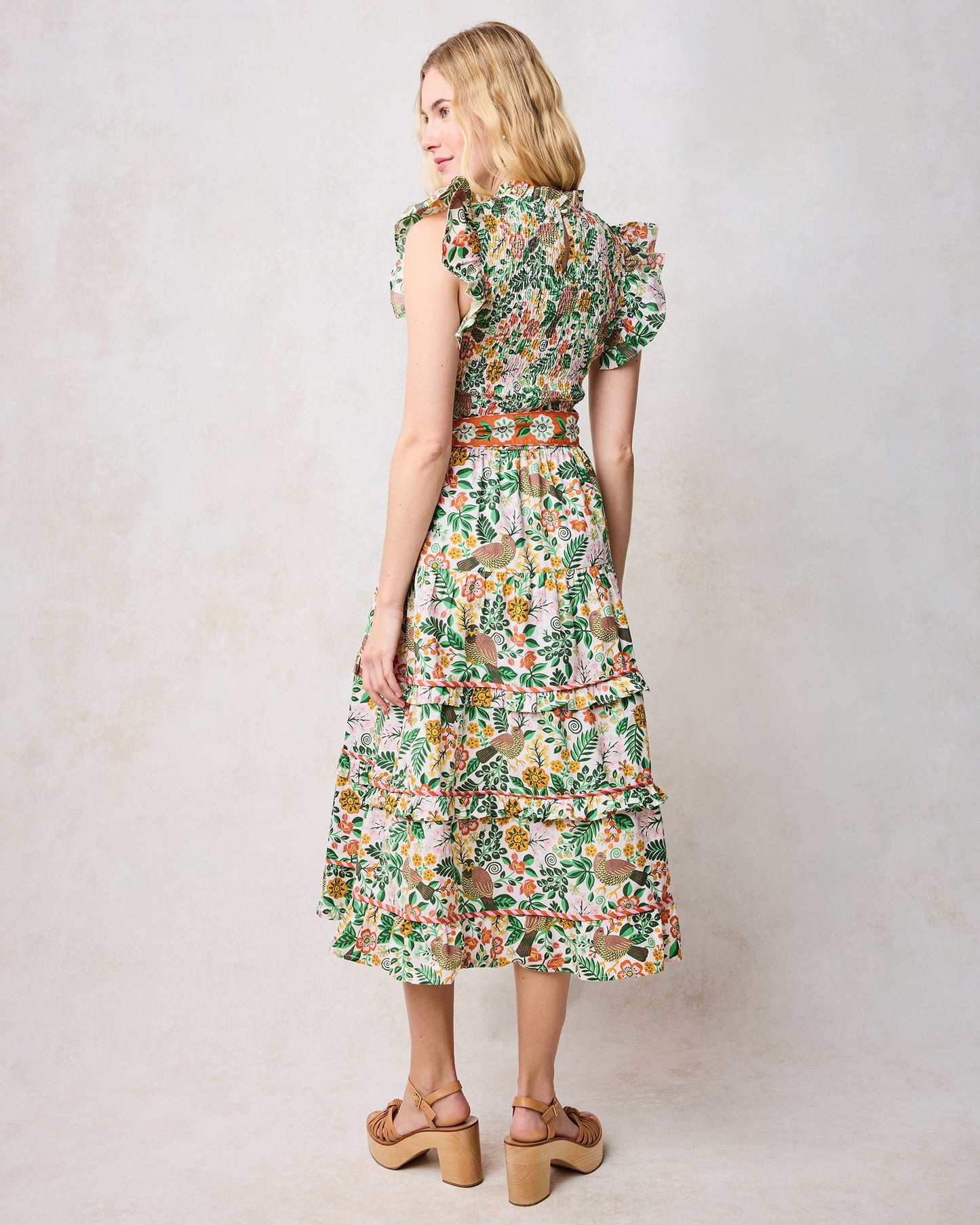 Ready To Ruffle Organic Cotton Dress in Willow Wren Pressed Petals Print