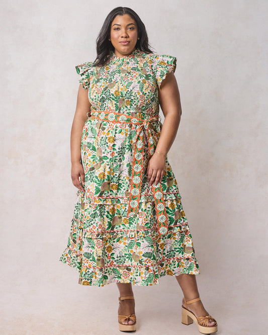 Ready To Ruffle Organic Cotton Dress in Willow Wren Pressed Petals Print