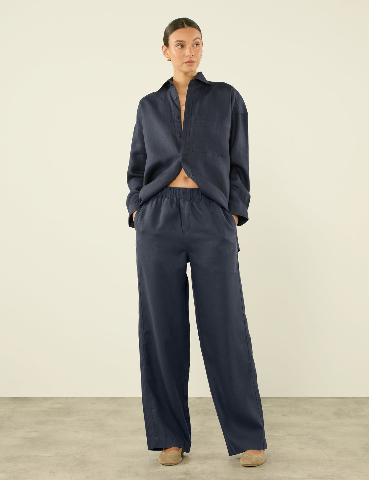 Hemp Palazzo Pants in Navy