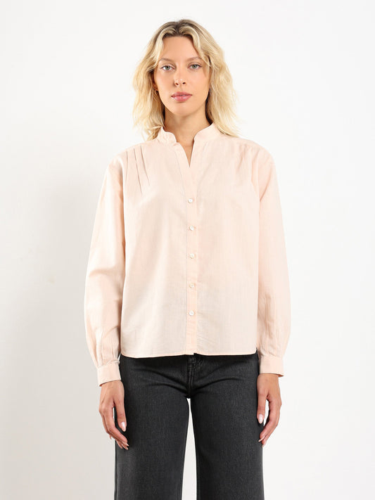 Akhen Pleated Shoulder Button Up in Pale Rose