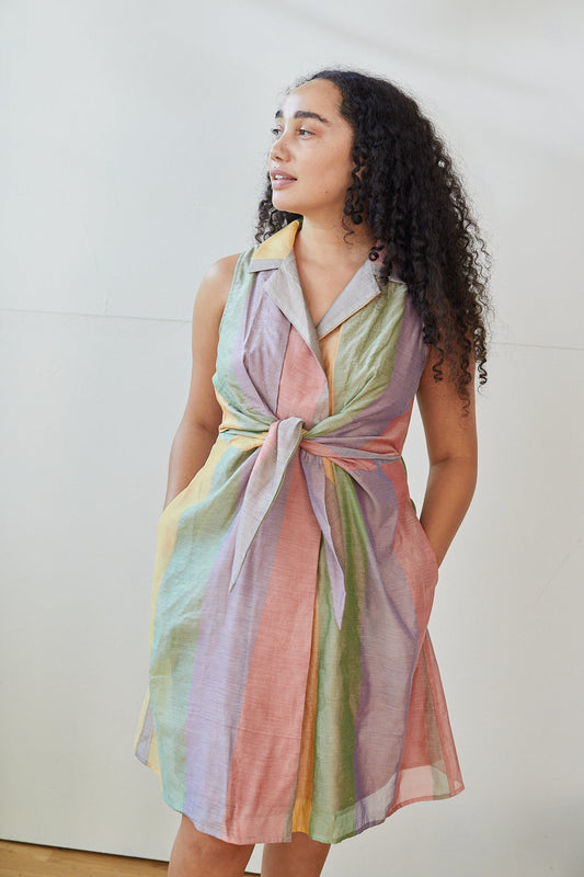 Willow Dress in Cotton and Viscose- Pastel Stripes
