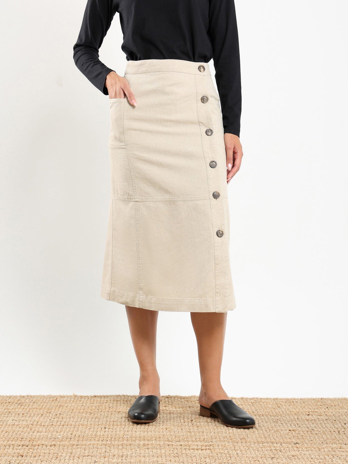 Nour Side Button Up Skirt in Nile Silt