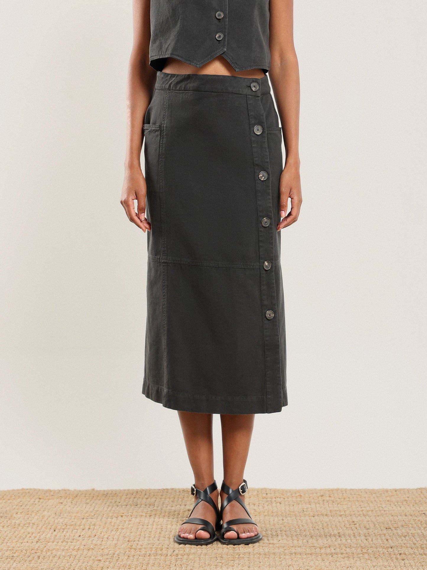 Nour Side Button Up Skirt in Nile Silt