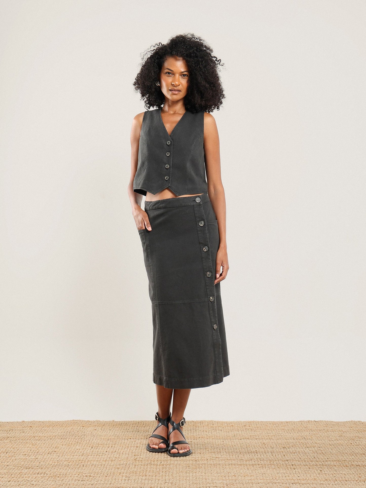 Nour Side Button Up Skirt in Nile Silt