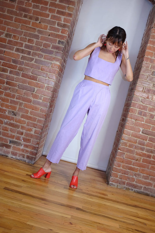 Sunday Cotton and Linen Pants- Lilac