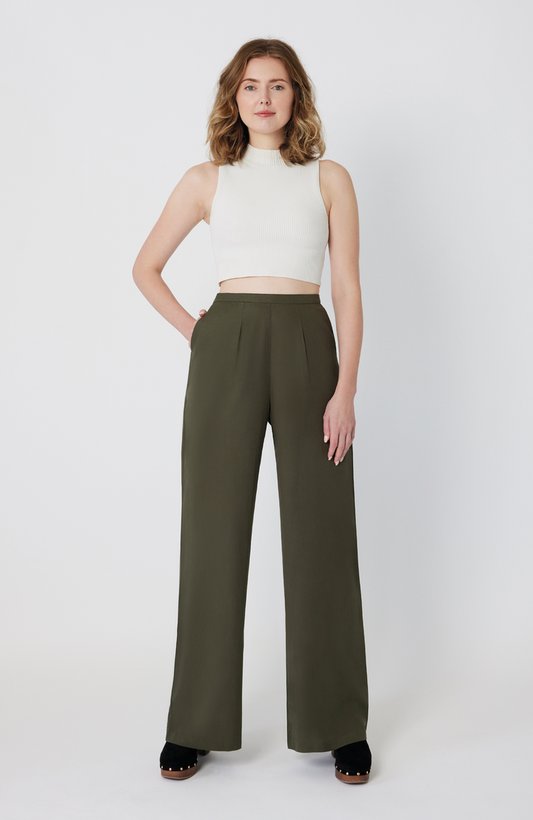 Lyocell Curvy Wide Leg Pants in Olive