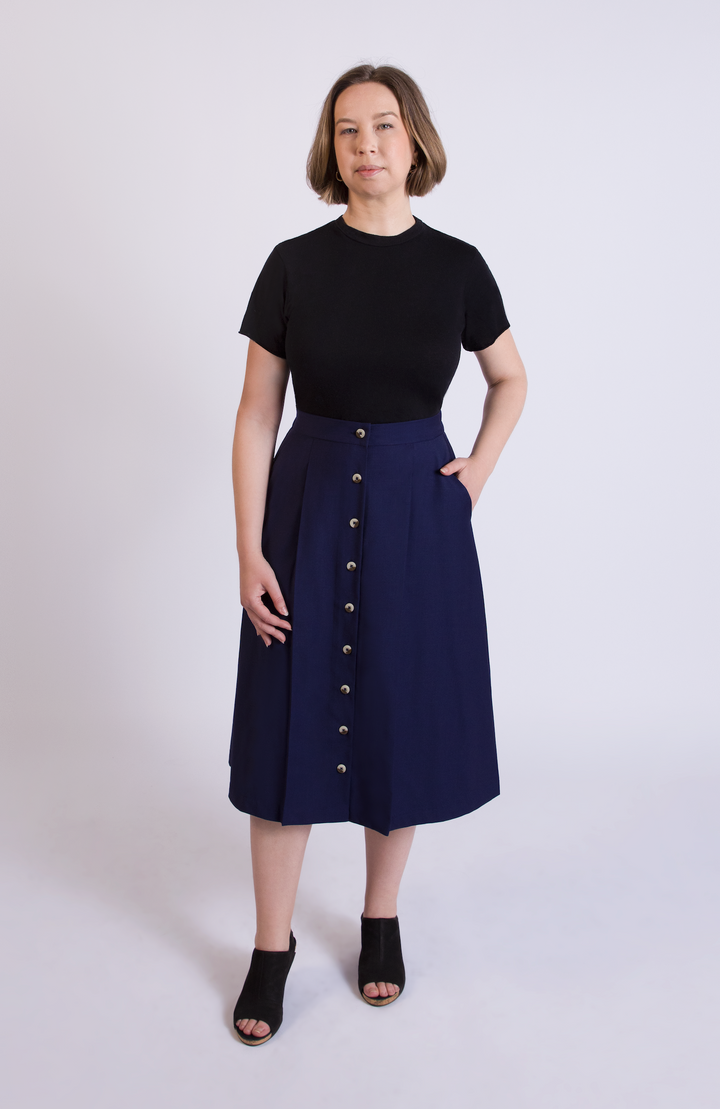 Wool Curvy Midi Skirt in Sky Periwinkle Blue