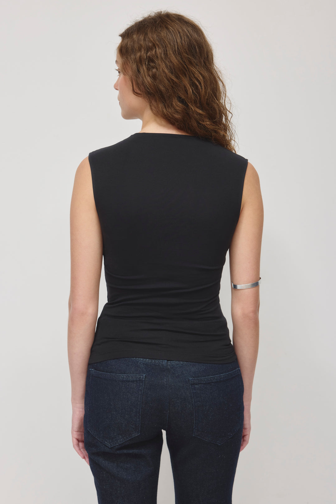 Sleeveless Cotton Jersey Samira Wrap Tank in Black
