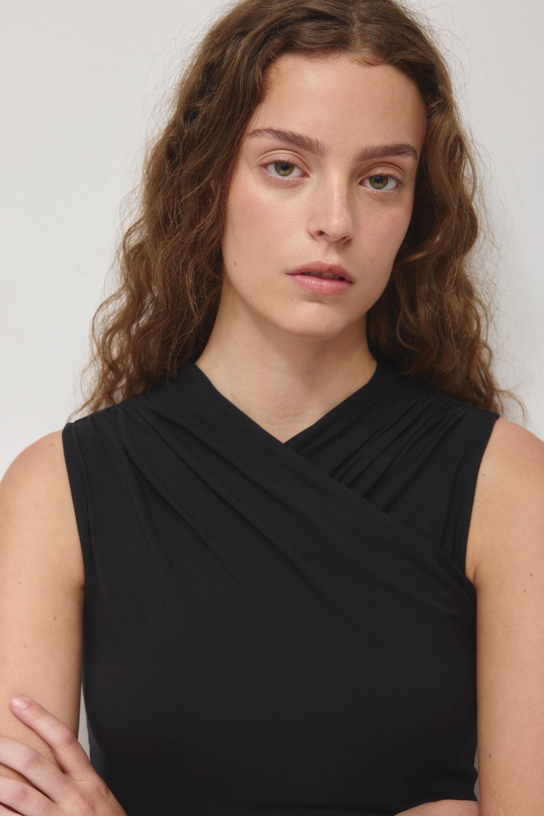 Sleeveless Cotton Jersey Samira Wrap Tank in Black