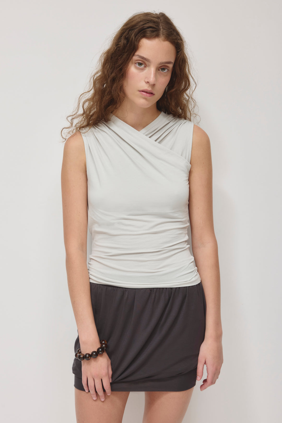 Sleeveless Cotton Jersey Samira Wrap Tank in Haze