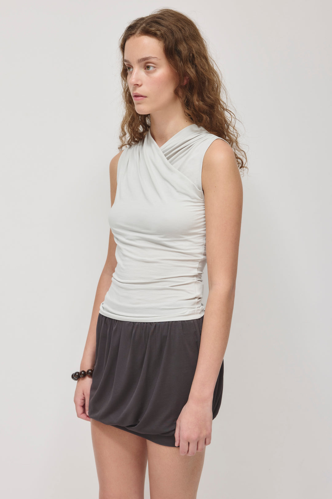 Sleeveless Cotton Jersey Samira Wrap Tank in Haze