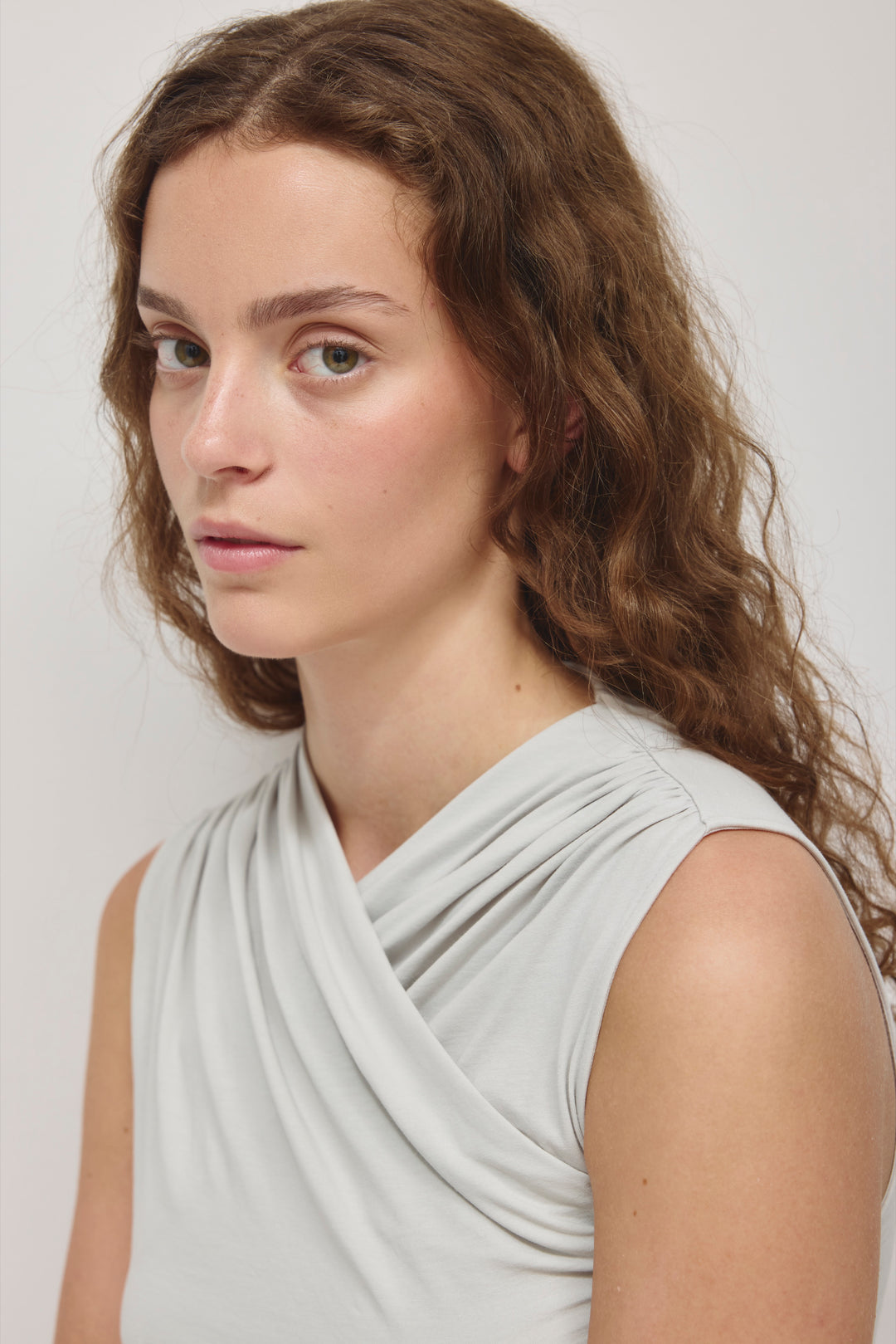 Sleeveless Cotton Jersey Samira Wrap Tank in Haze