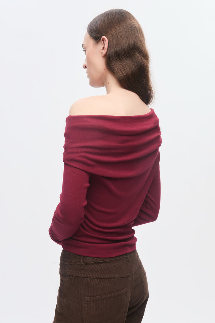 Zahra Cotton and Modal Off Shoulder Long Sleeve Top in Black