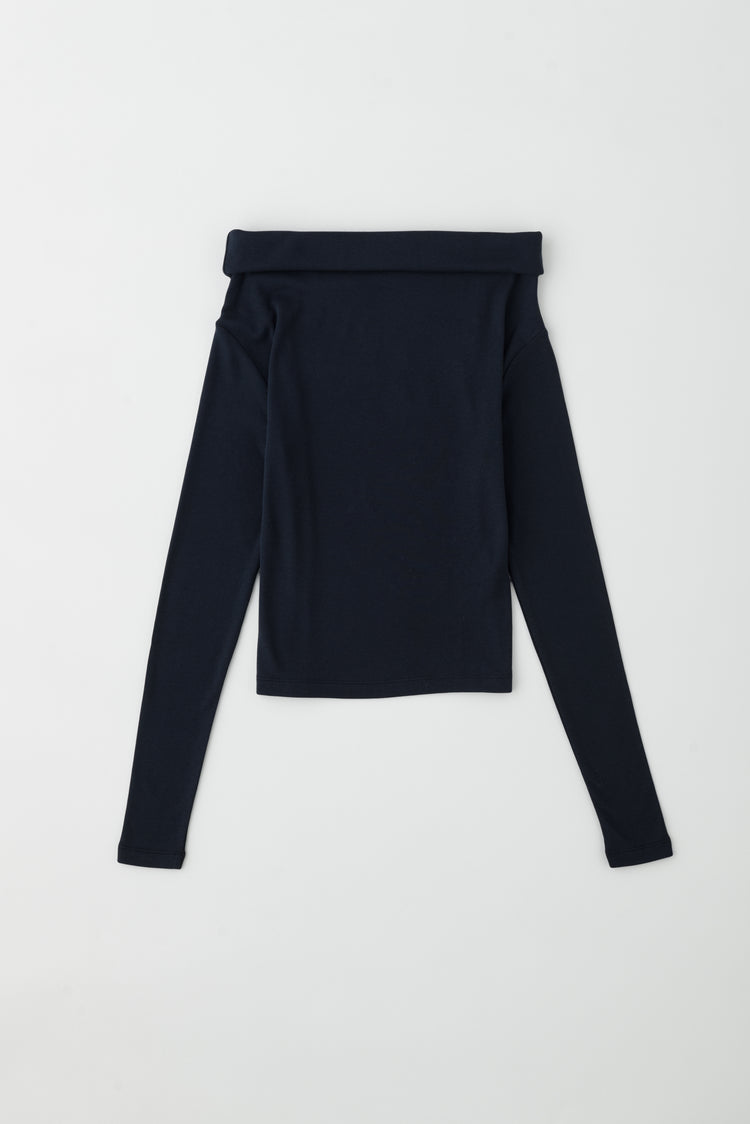 Zahra Cotton and Modal Off Shoulder Long Sleeve Top in Black