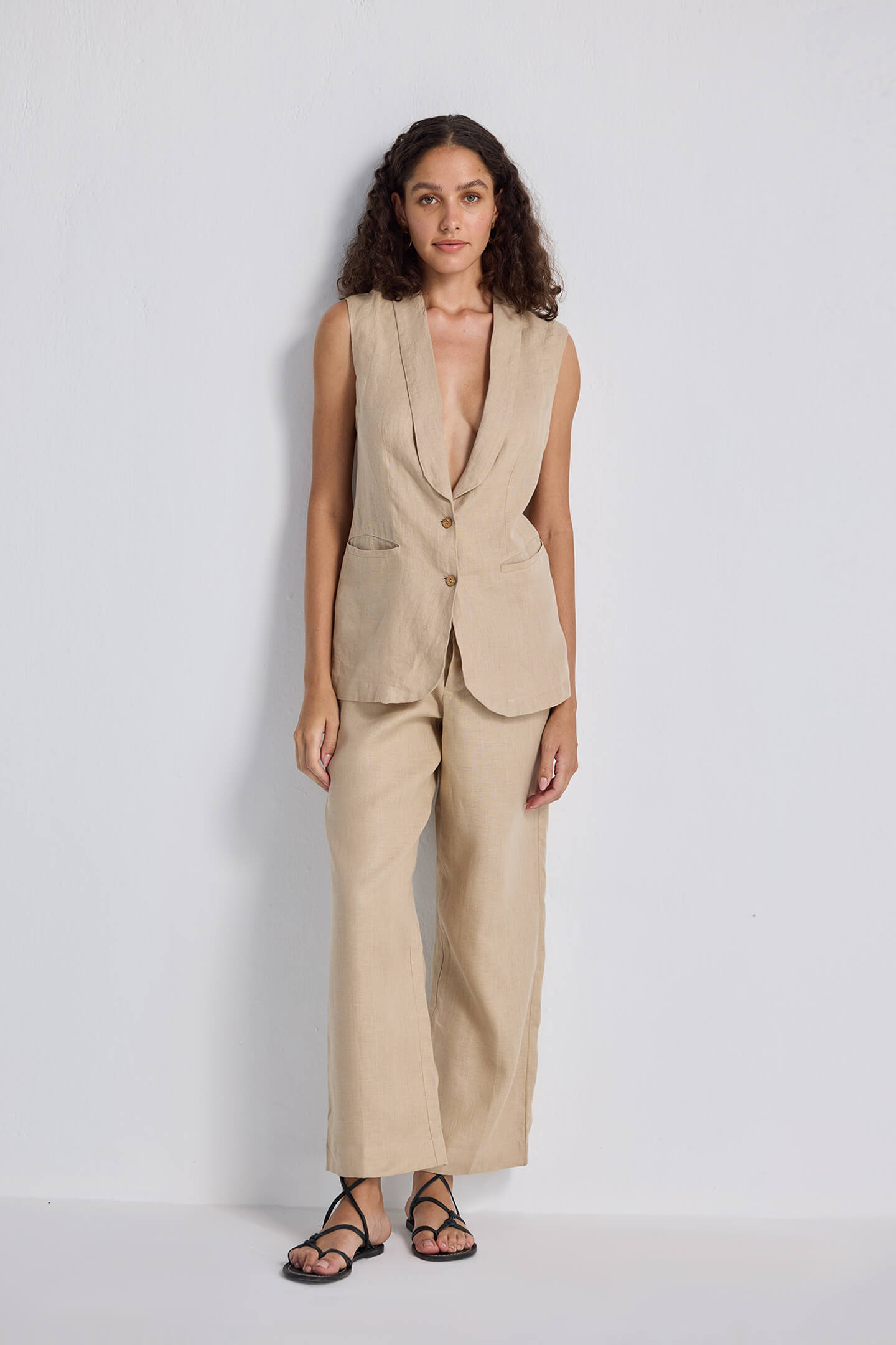 Hemp Wide Leg Pants in Natural Beige