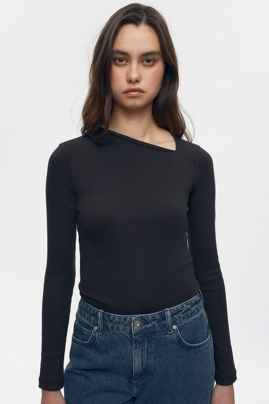 Asymmetric Neckline Blouse in Black