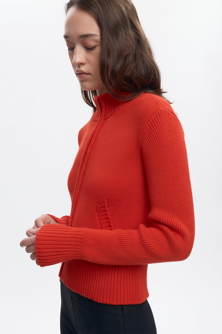 Asymmetric Cotton Zip Sweater in Black