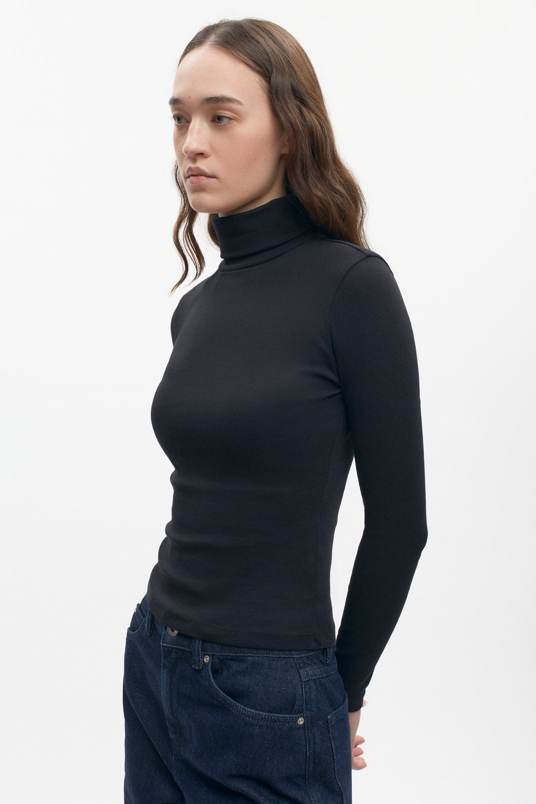 Cotton Fitted Turtleneck in Black