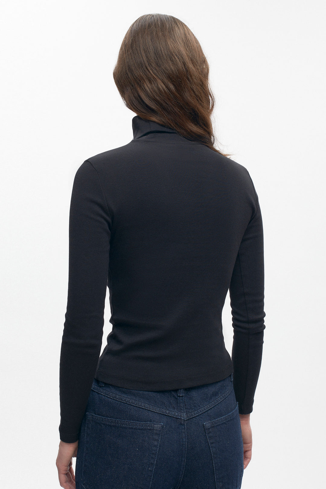 Cotton Fitted Turtleneck in Black
