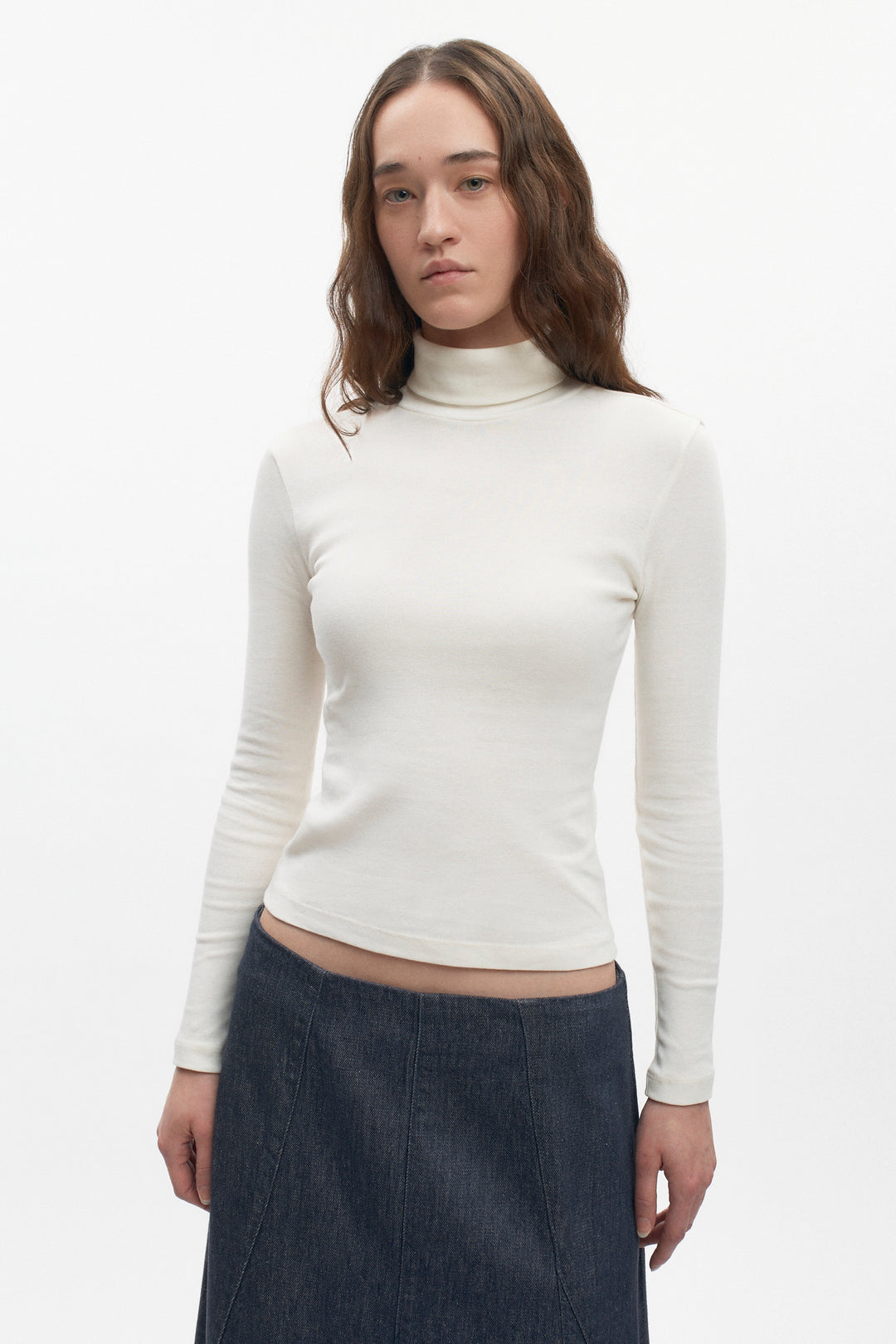 Cotton Fitted Turtleneck in Black