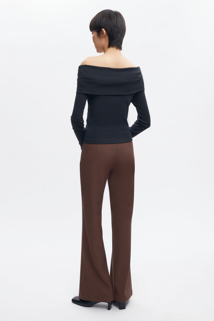 Zahra Cotton and Modal Off Shoulder Long Sleeve Top in Black