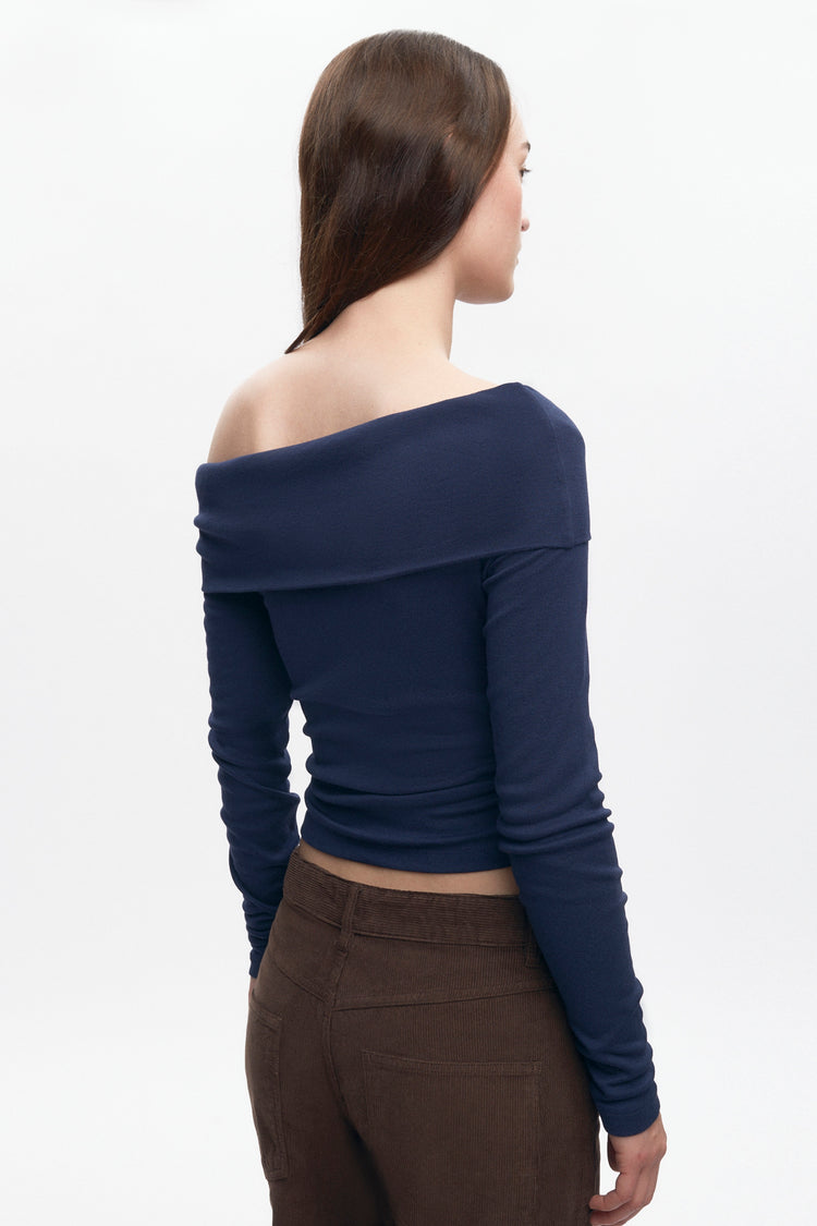 Zahra Cotton and Modal Off Shoulder Long Sleeve Top in Black