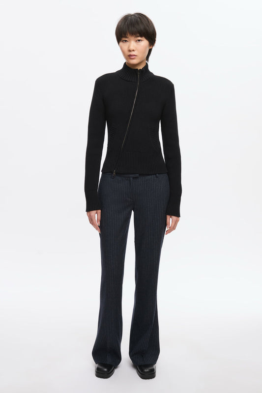 Asymmetric Cotton Zip Sweater in Black