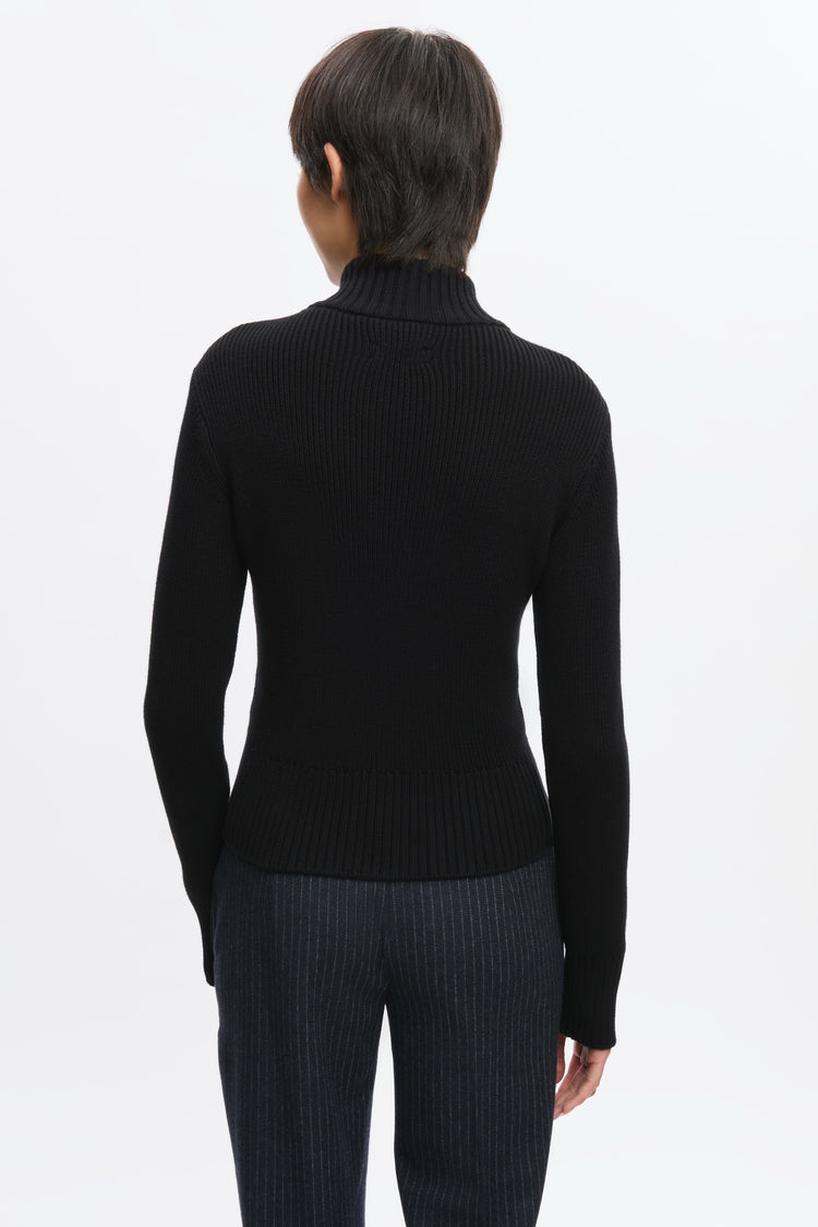 Asymmetric Cotton Zip Sweater in Black