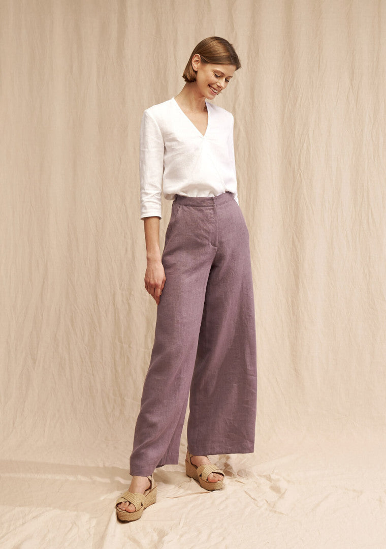 High Waisted Linen Palazzo Pants