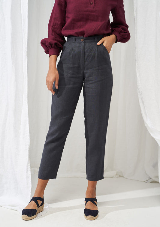 Ginger High Waisted Tapered Linen Pants