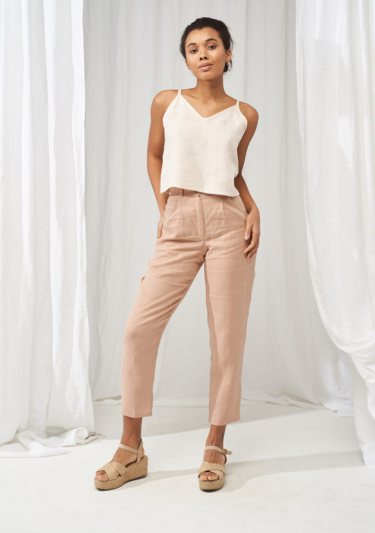 Ginger High Waisted Tapered Linen Pants