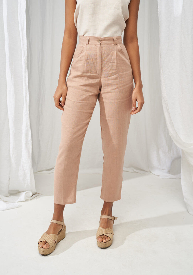 Ginger High Waisted Tapered Linen Pants