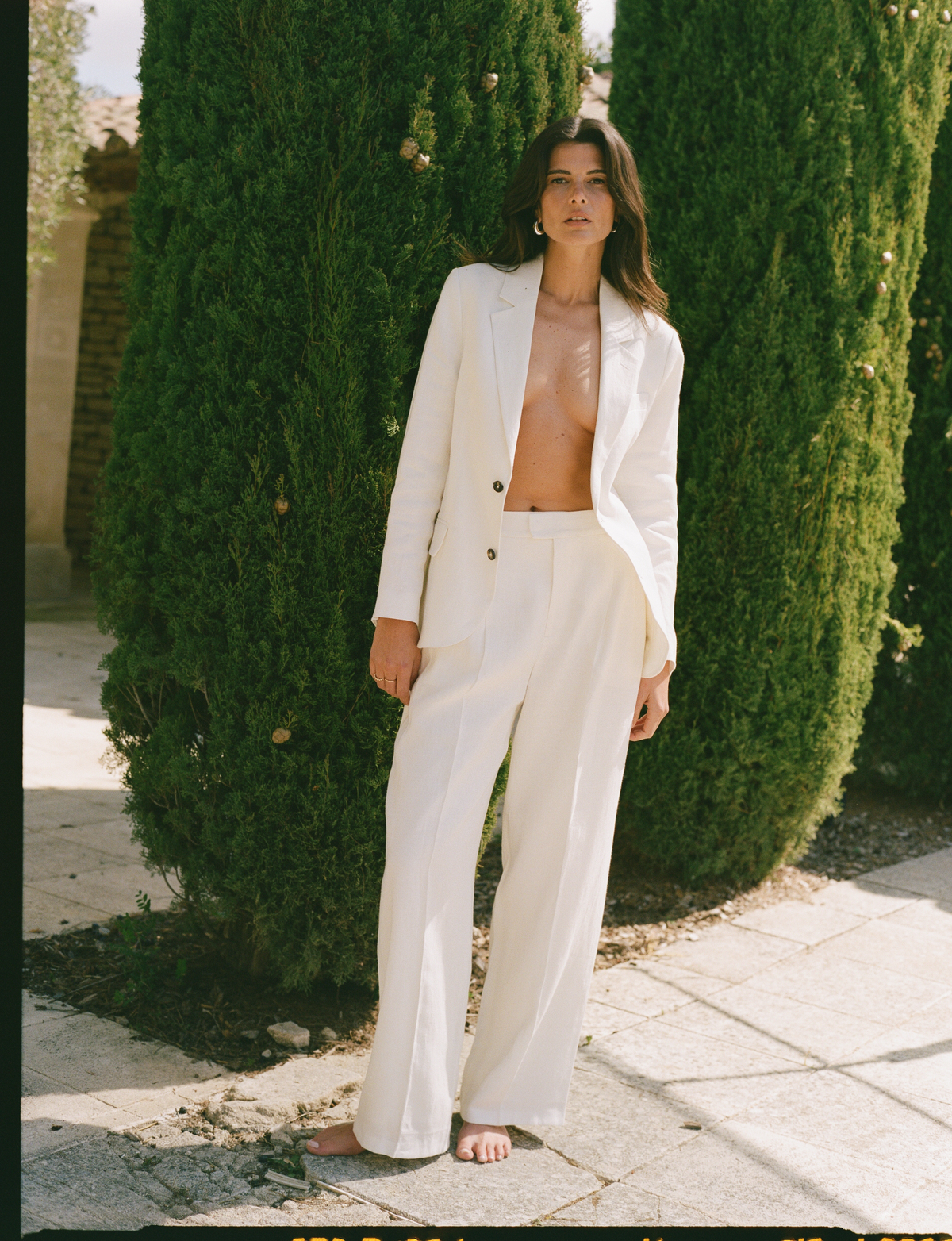 Linen Rampling High Waisted Wide Leg Trouser in Ivory