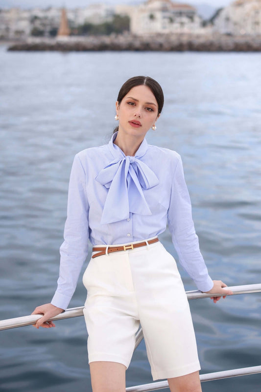 Cotton Kira Blouse in Light Blue Stripe