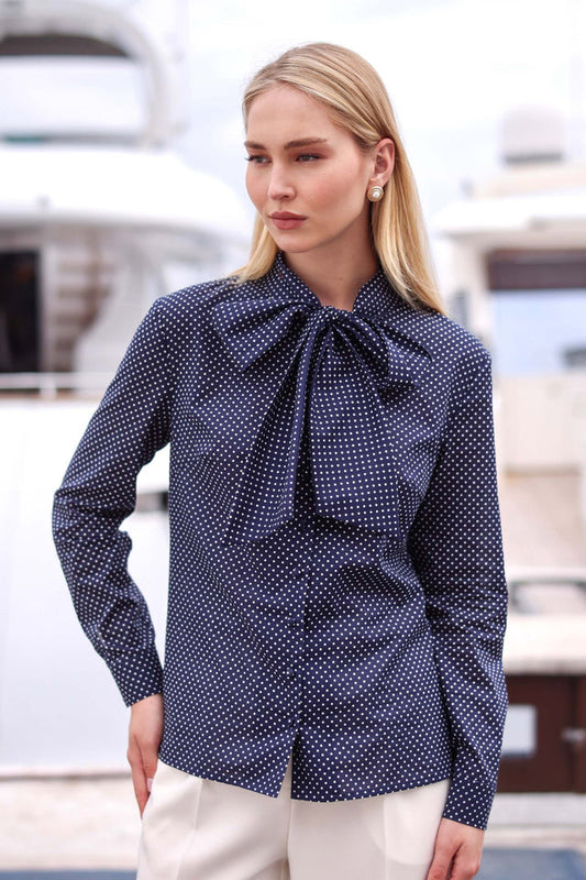 Cotton Kira Blouse in Navy Blue Dots