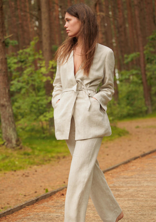 Sorelle Linen Tied Wrap Blazer