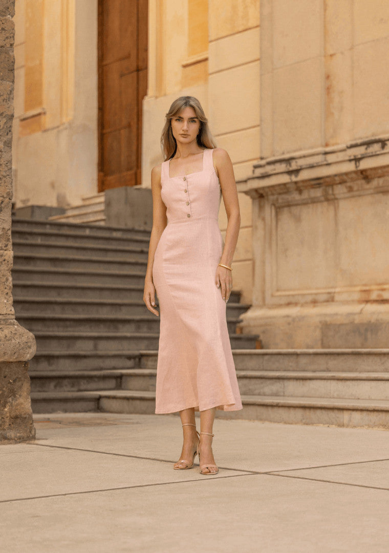 Valery Linen Bodice Trumpet Dress