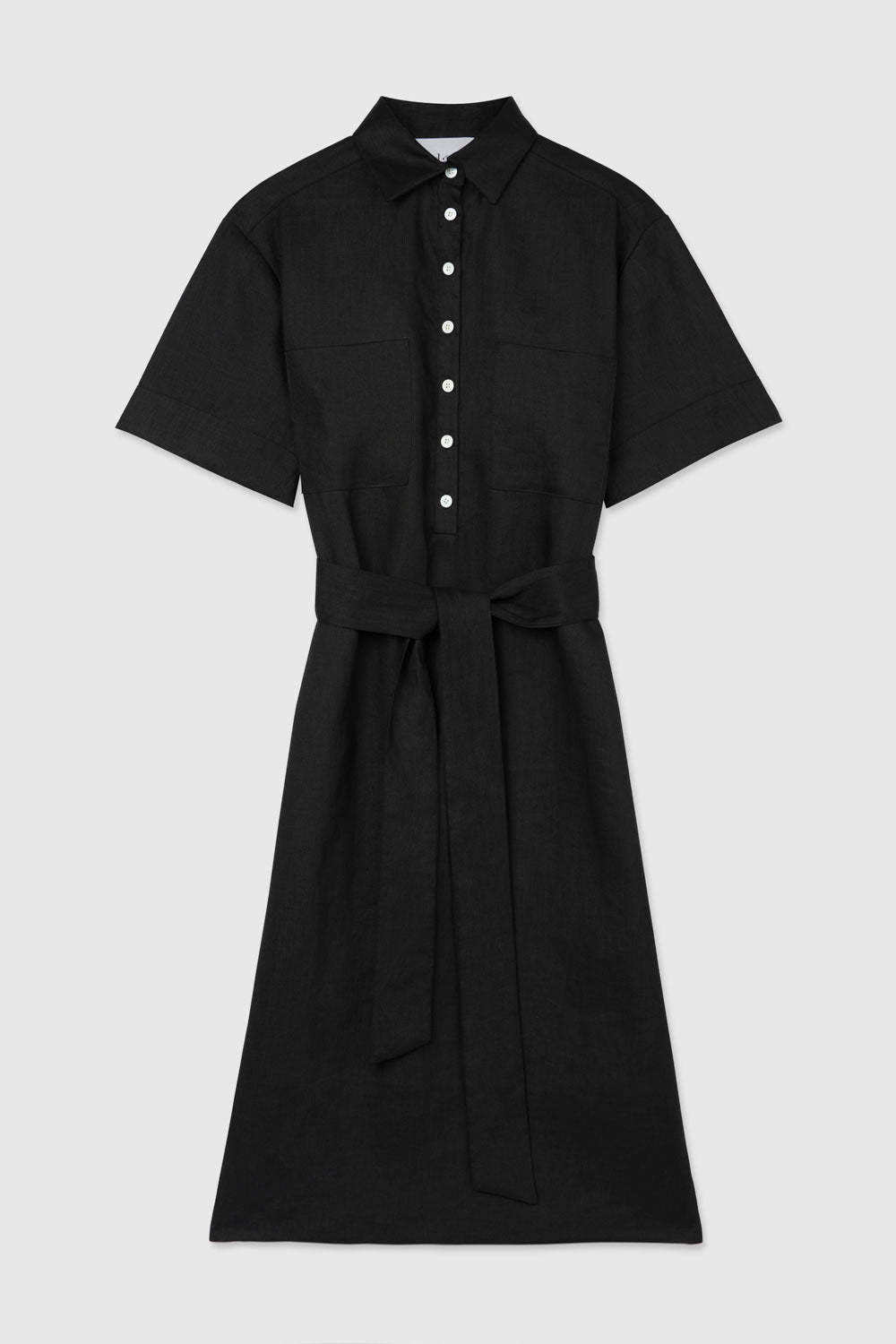 black linen midi shirt dress Linen Midi Shirtdress in Black Black / XL