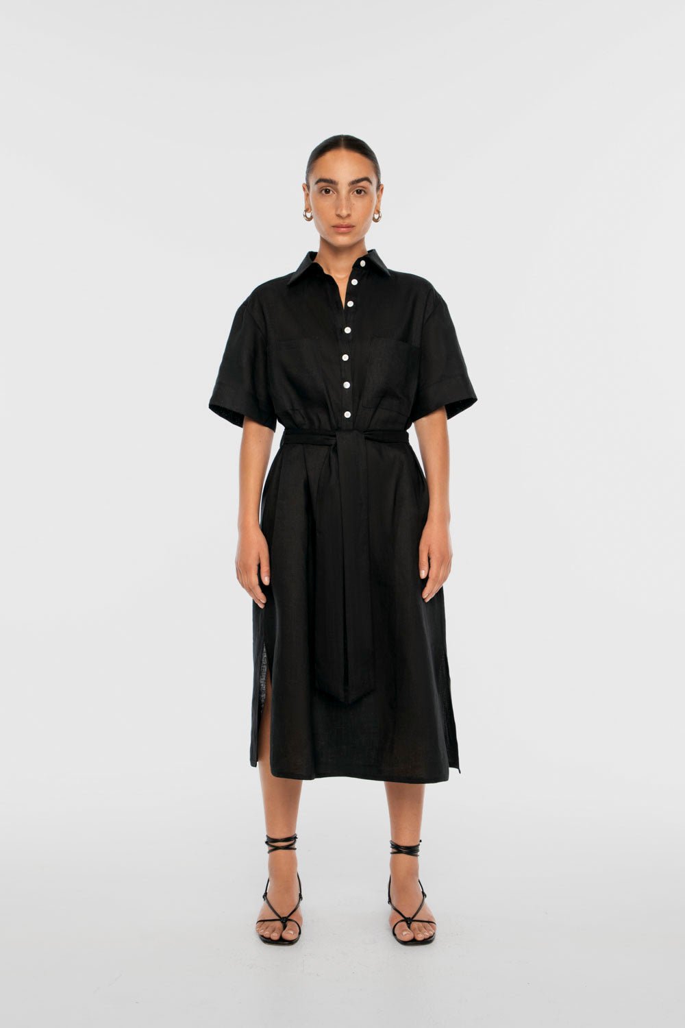 Linen Midi Shirtdress in Oat Oat / XL Linen Midi Shirtdress in Oat Oat / XL