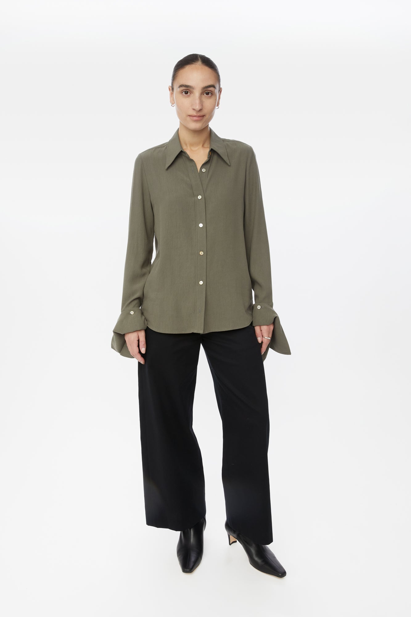 Long Cuff Relaxed Tencel Blouse - dāl the label-Olive