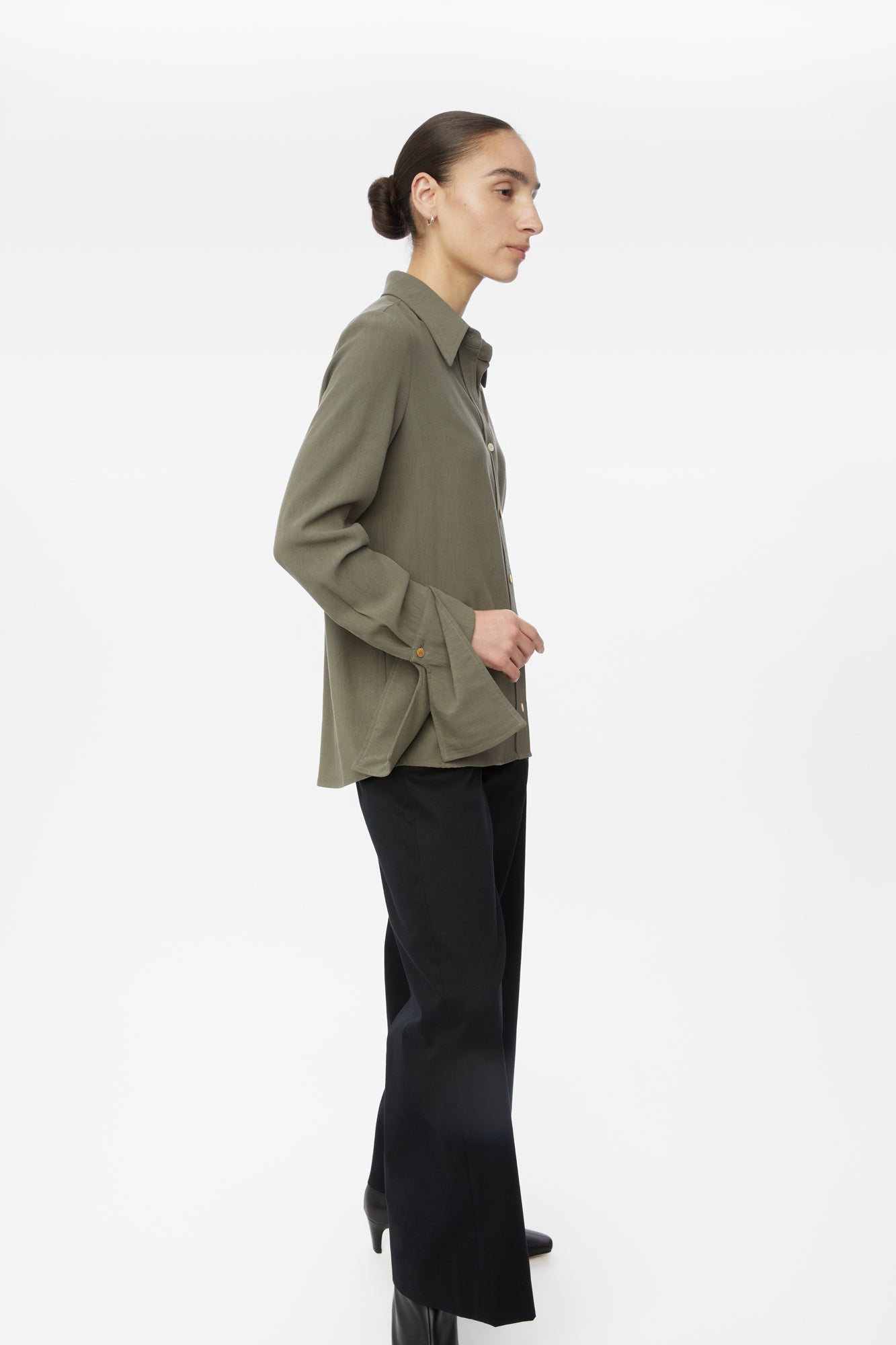 Long Cuff Relaxed Tencel Blouse - dāl the label-Olive