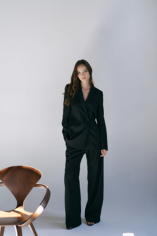Deborah Wool High Waisted Pleated Trousers