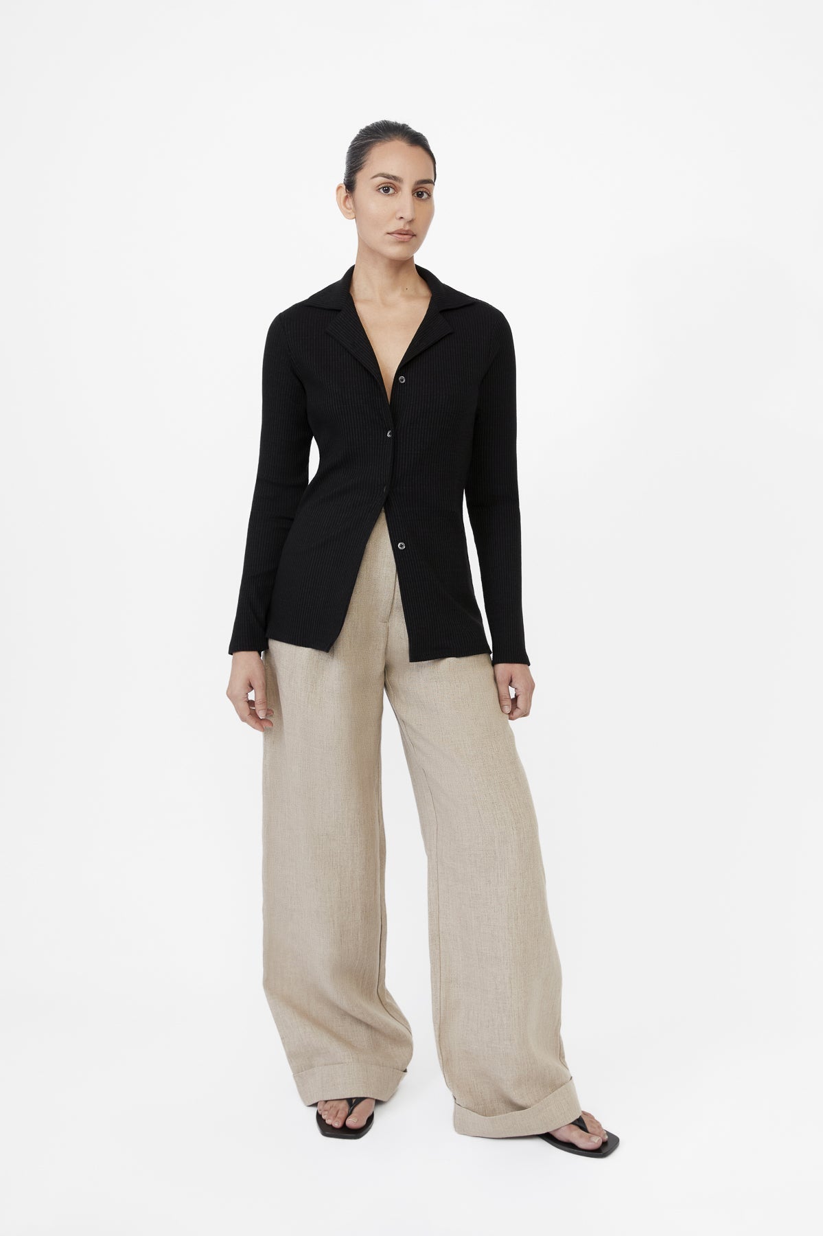 Modal Rib Knit Collared Cardigan - dāl the label-XS