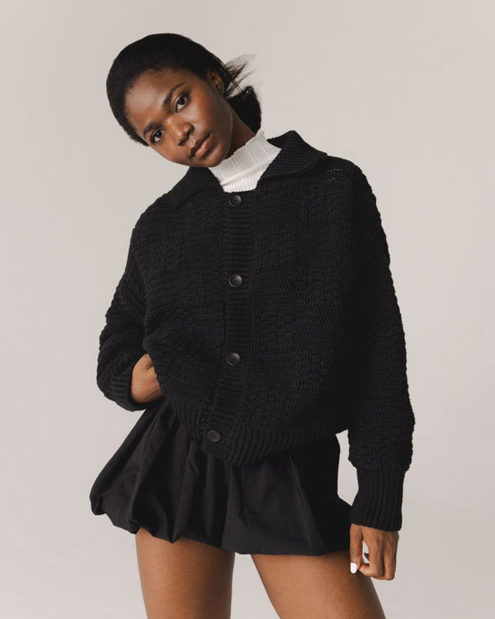 Prietema Cotton Hand Knitted Jacket in Black